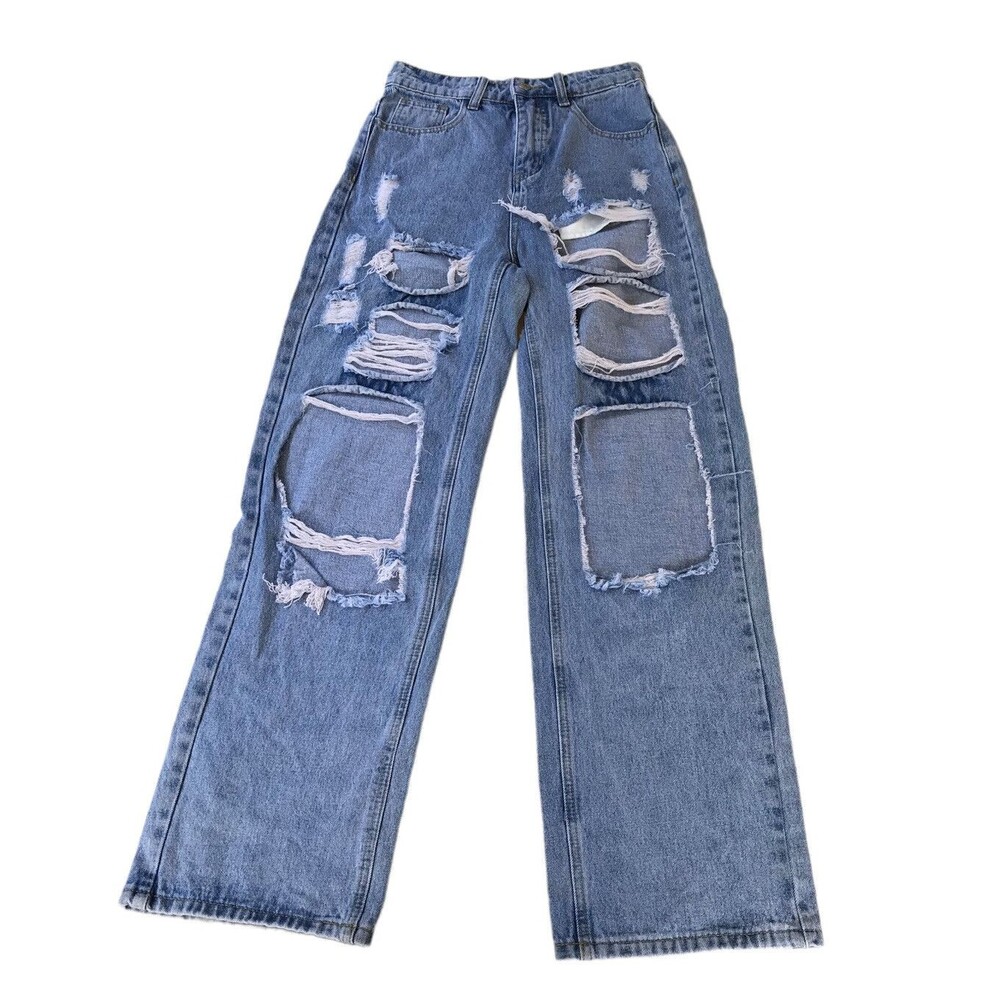 Women's Shein Distressed Blue Denim Ripped Jeans Size XS/2